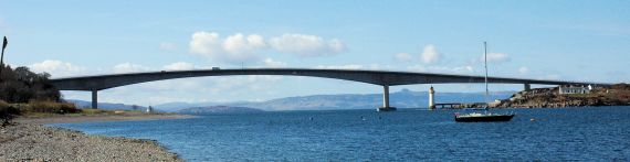 The spectacular Skye Bridge linking the Isle of Skye to the Scottish msainland.